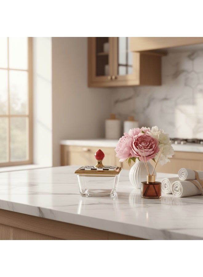 ماي فلاور مرطبان حلوى زجاجي من مايفلاور بغطاء سيراميك – 10 × 10 سم، مرطبان أبيض وأسود للطاولة - Image 2